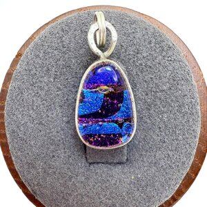 VTG Sterling Silver 925 Blue & Red Artisan Glass Statement Pendant Size 0.75"
